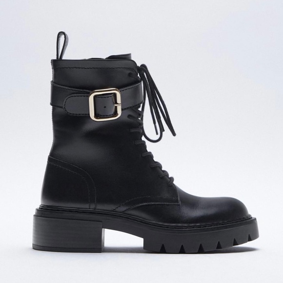 Zara Low Heeled Leather Ankle Boots Size 6 - Picture 2 of 7